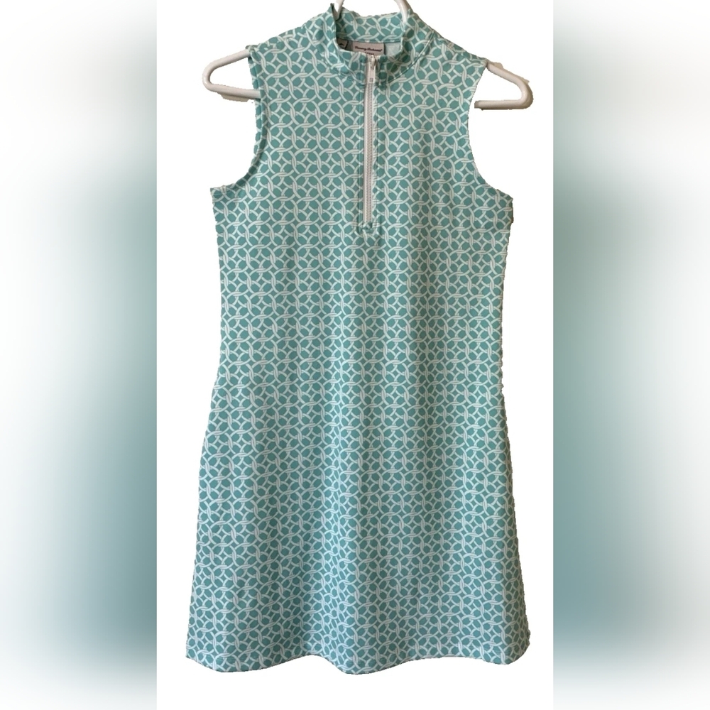 Tommy Bahama Active Teal Pattern Zip Up Dress size Medium